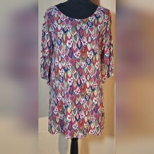 SOULEIADO Elegant Multicolor Leaf Pattern Tunic